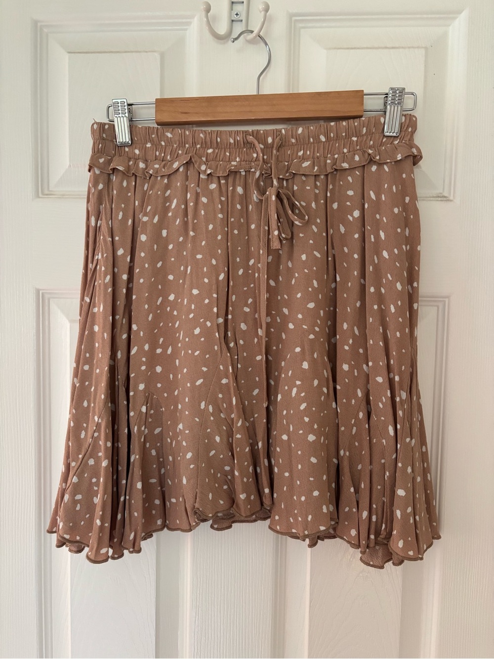 Women’s Polka Dot Drawstring Waist A-Line Skirt — Brown